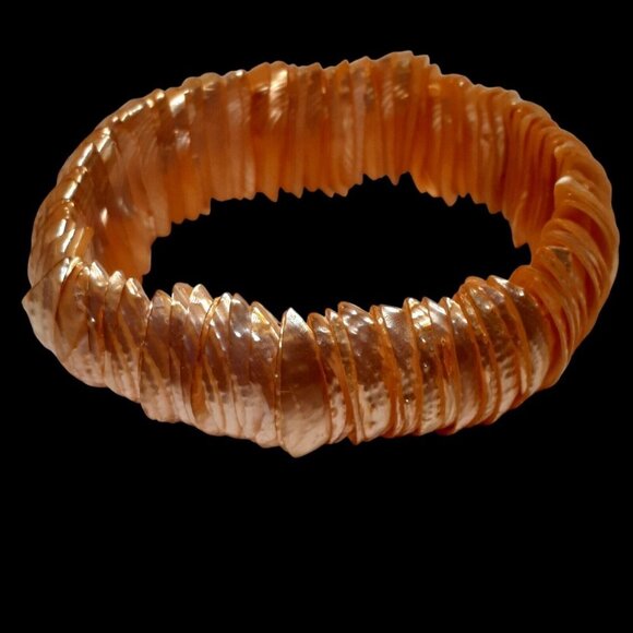 Stretch Bracelet Orange Salmon Colored Chips Iridescent Tropical Beach Vacation - Picture 4 of 6